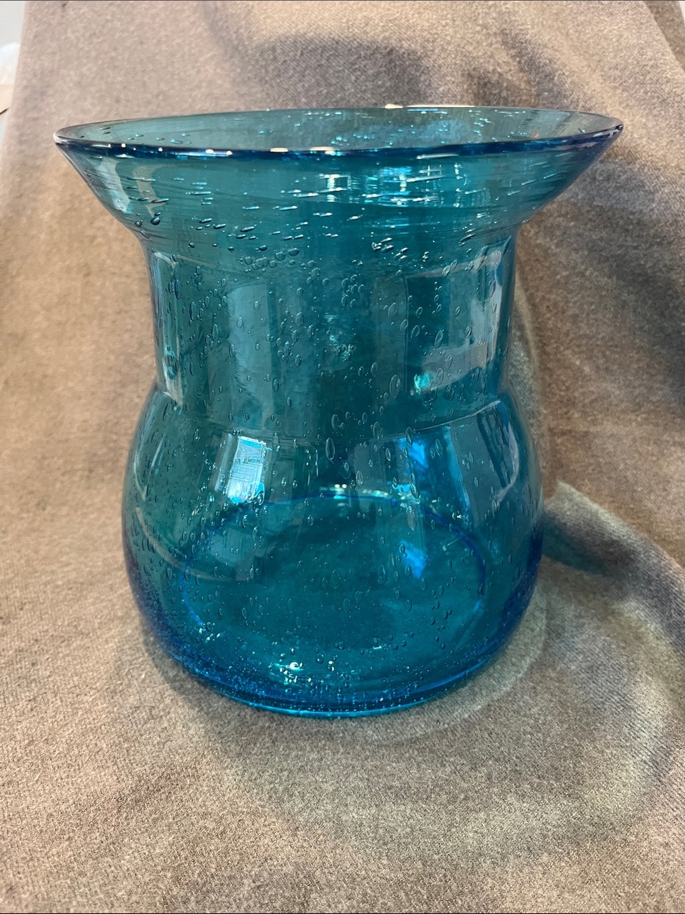 Blue Art Glass Controlled Bubble Design Vase